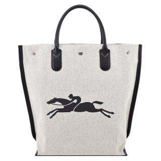 【LONGCHAMP】ROSEAU系列帆布LOGO字母托特包(中/帆布白)