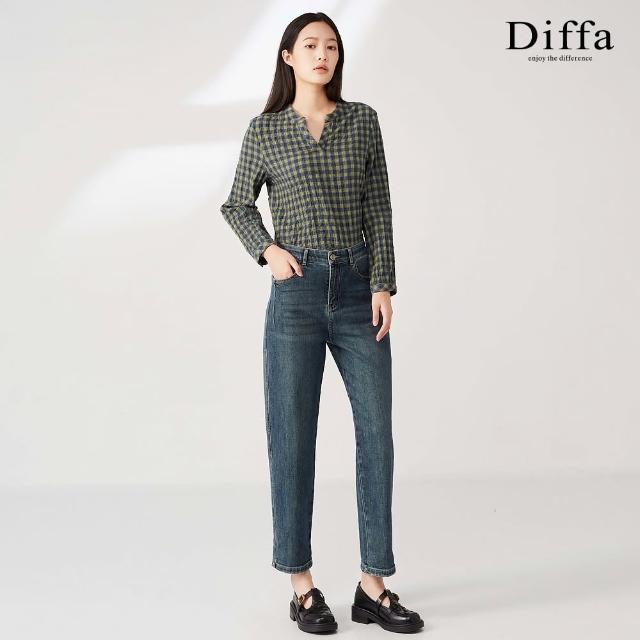 【Diffa】玫瑰凸印牛仔長褲-女(丹寧)