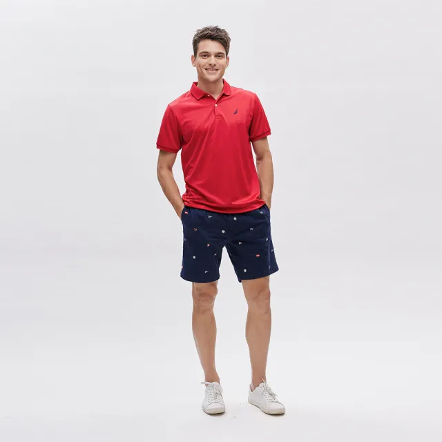 【NAUTICA】男裝 低調LOGO壓紋短袖POLO衫(紅)