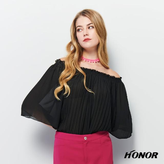 【HONOR 山形屋】雪紡抓皺小波浪領垂墜透膚上衣