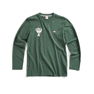 【EDWIN】男裝 露營系列 篝火印花長袖T恤(苔綠色)