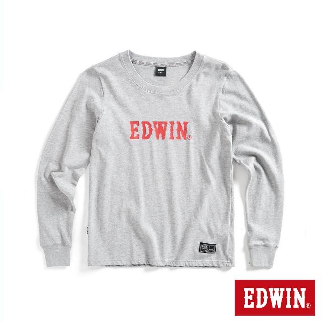 【EDWIN】女裝 EDGE 光能雜訊LOGO印花長袖T恤(麻灰色)