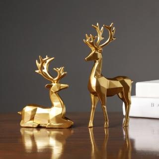 【House Deco 吾所飾室】歐美金色迷你摺紙對鹿模型(模擬樹脂動物擺飾客廳玄關電視櫃小擺飾)