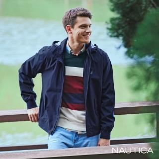 【NAUTICA】男裝 束扣連帽輕便防風防潑水外套(深藍)