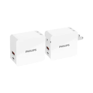 【Philips 飛利浦】超值2入組-30W TypeC USB 2孔 PD/QC 迷你快充充電器(DLP5320C)