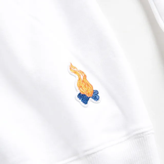 【EDWIN】女裝 露營系列 富士山刺繡LOGO連帽長袖T恤(米白色)