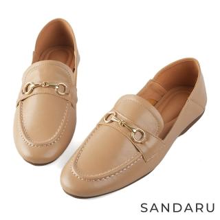 【SANDARU 山打努】樂福鞋 馬銜釦真皮平底紳士鞋(杏)