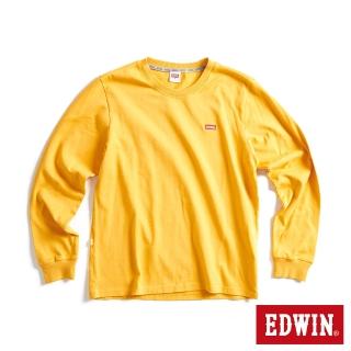 【EDWIN】女裝 露營系列 背後富士山營地LOGO長袖T恤(桔黃色)