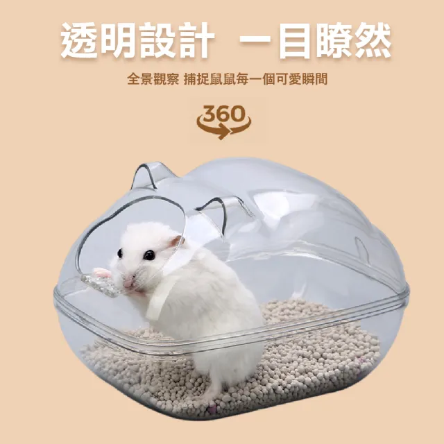 【寵物用品】貓造型倉鼠透明浴室盆13x8x9cm(防飛濺 洗澡盆 浴砂盆 廁所 小鼠屋 黃金鼠 寵物鼠用品)