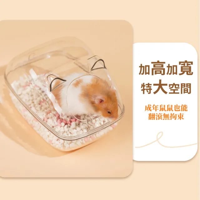 【寵物用品】貓造型倉鼠透明浴室盆13x8x9cm(防飛濺 洗澡盆 浴砂盆 廁所 小鼠屋 黃金鼠 寵物鼠用品)