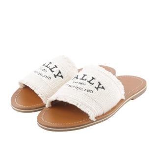 【BALLY】Bianka Logo 刺繡平底拖鞋(骨白色)