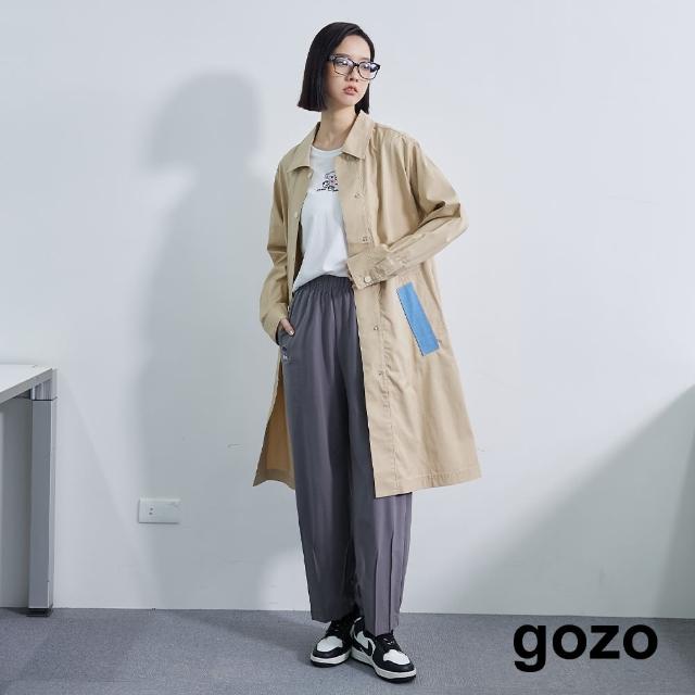 【gozo】顯瘦口袋拼接牛仔風衣外套(淺卡其)