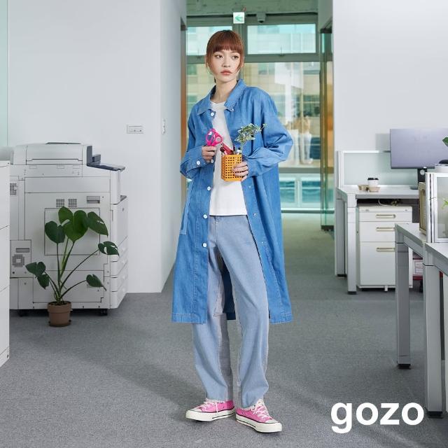 【gozo】顯瘦深淺拼接牛仔風衣外套(藍色)