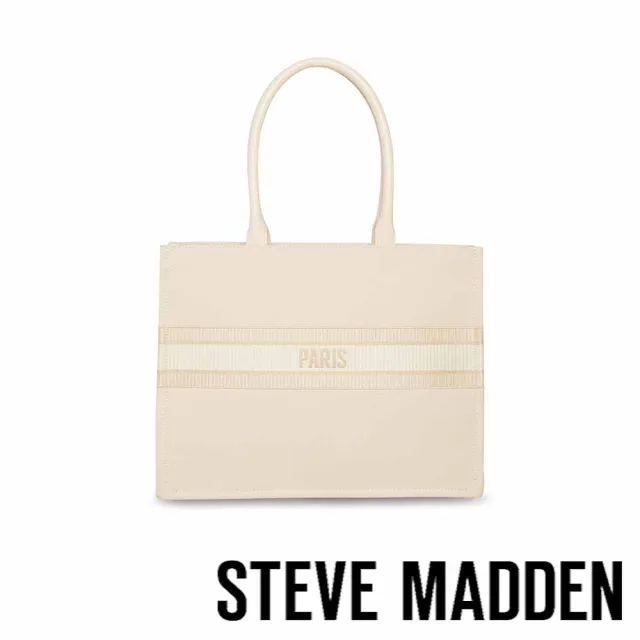 【steve madden】BKNOXX 刺繡帆布手提托特包(米色)