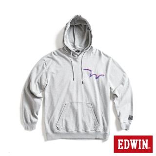 【EDWIN】男裝 EDGE 電光感W LOGO 寬版連帽長袖T恤(麻灰色)