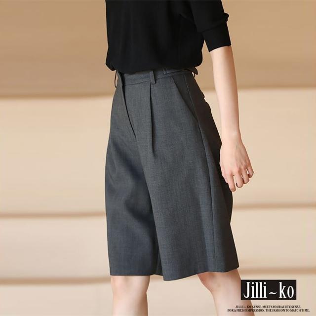 【JILLI-KO】可調腰帶顯瘦垂感五分西裝褲-M/L(深灰)