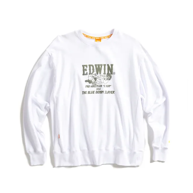 【EDWIN】男裝 橘標 摔角手E君摔角技寬版厚長袖T恤(白色)