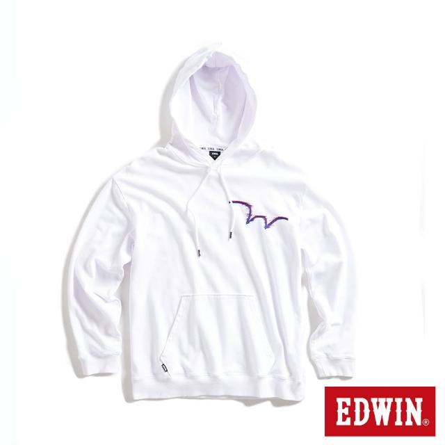 【EDWIN】男裝 EDGE 電光感W LOGO 寬版連帽長袖T恤(白色)