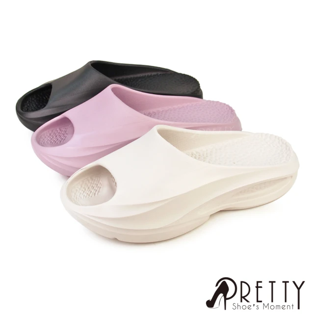 PrettyPretty 女鞋 防水拖鞋 厚底拖鞋 輕量 紓壓 一體成形 室內 台灣製(紫色、米色、黑色)