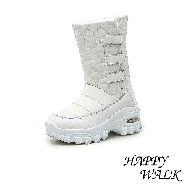 HAPPY WALK 保暖防寒機能個性魔鬼黏休閒氣墊雪靴(白)