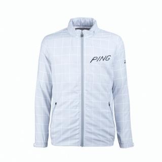 【PING】男款格紋防風防潑水透氣薄風衣外套-灰(附收納袋/GOLF/高爾夫/PC23116-83)