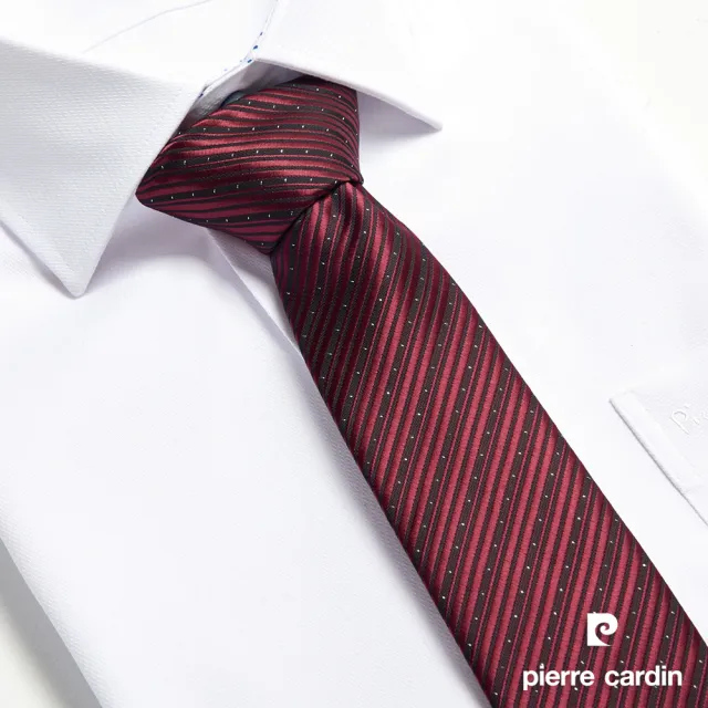 【pierre cardin 皮爾卡登】婚慶商務正裝休閒百搭紳士手打領帶-暗紅斜條(AD123-10)