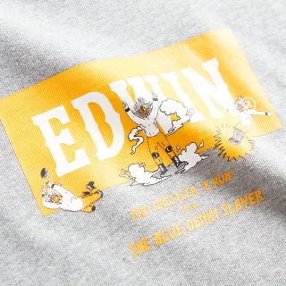 【EDWIN】男裝 橘標 摔角手E君摔角招式寬版長袖T恤(麻灰色)