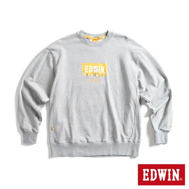 【EDWIN】男裝 橘標 摔角手E君摔角招式寬版長袖T恤(麻灰色)