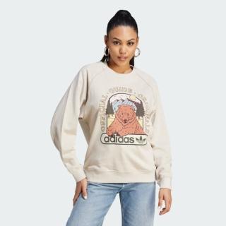 【adidas 愛迪達】上衣 女款 長袖上衣 運動 GFX SWEATSHIRT 米白 II5653