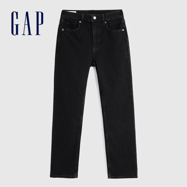 GAP 女裝 高腰直筒牛仔褲-黑色(729007)