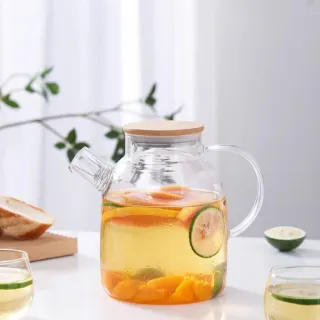 【渥思】日式竹蓋果茶玻璃壺1000ml(耐熱玻璃/泡茶壺/冷水壺)