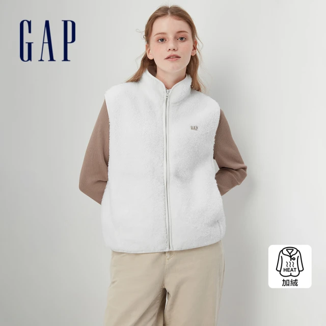 GAP 女裝 Logo仿羊羔絨立領羽絨外套-白色(72089