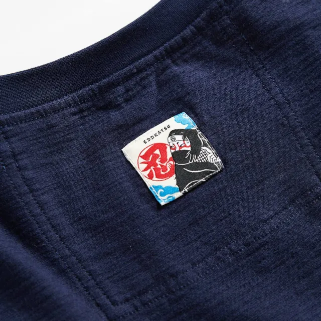 【EDWIN】江戶勝 男裝 忍者系列 注連繩LOGO字體印花長袖T恤(丈青色)