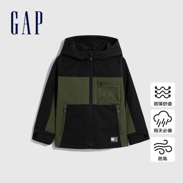 GAP 男幼童裝 Logo防風防雨連帽外套-黑色(786493)