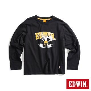 【EDWIN】男裝 橘標 假面摔角手E君印花長袖T恤(黑色)