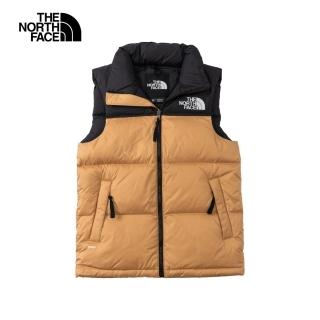 【The North Face 官方旗艦】經典ICON-北面男款棕黑拼接DWR防潑水連帽羽絨背心｜3JQQI0J