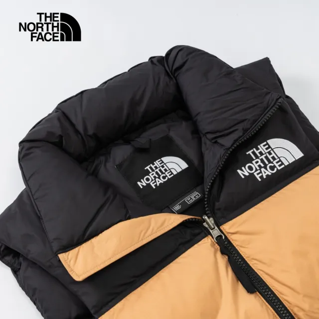 【The North Face 官方旗艦】經典ICON-北面男款棕黑拼接防潑水舒適保暖可收納連帽羽絨背心｜3JQQI0J