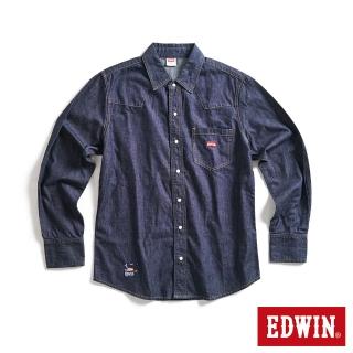 【EDWIN】男裝 露營系列 刺繡LOGO長袖牛仔襯衫(原藍色)