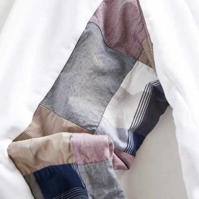 【EDWIN】男裝 再生系列 CORE 拼布寬版連帽長袖T恤(米白色)