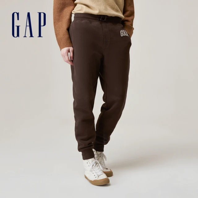 GAP 男裝 Logo束口抽繩褲 碳素軟磨系列-棕色(816854)