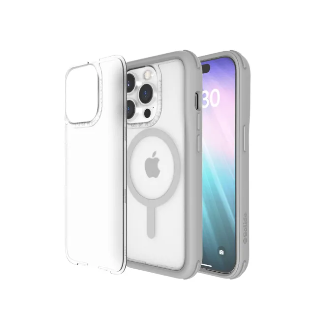 【SOLiDE】iPhone 15 Pro 6.1吋 維納斯抗菌軍規防摔磁吸手機殼 附透明霧面背蓋