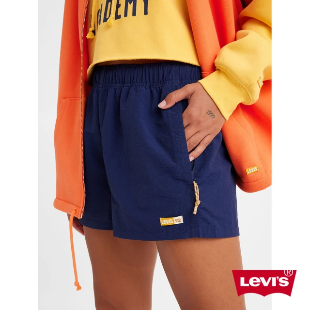 LEVIS 官方旗艦 Gold Tab金標系列 女款 鬆緊帶闊腿休閒短褲 海軍藍 熱賣單品 A3749-0010