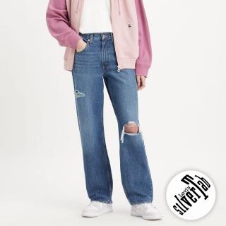 【LEVIS 官方旗艦】Silver Tab銀標系列 女 中高腰寬鬆牛仔褲 /精工漂染工藝 中淺藍色 熱賣單品 A3518-0020