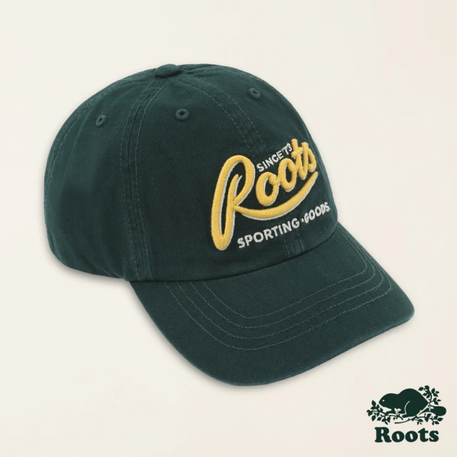 Roots Roots配件-復古翻玩系列 草寫文字經典棒球帽(深綠色)