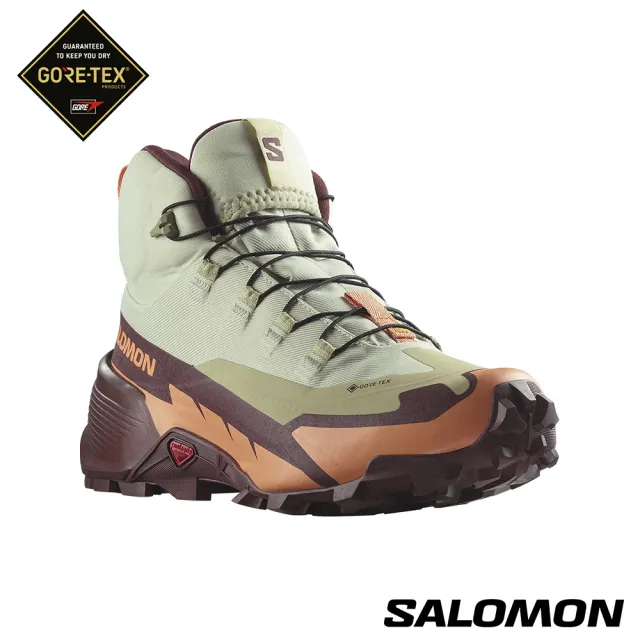 salomon】女CROSS HIKE 2 Goretex 中筒登山鞋(苜蓿灰/哈密瓜/深褐紫