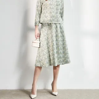 【MYSHEROS 蜜雪兒】七分裙 後拉鍊 小香風 氣質套裝(綠)