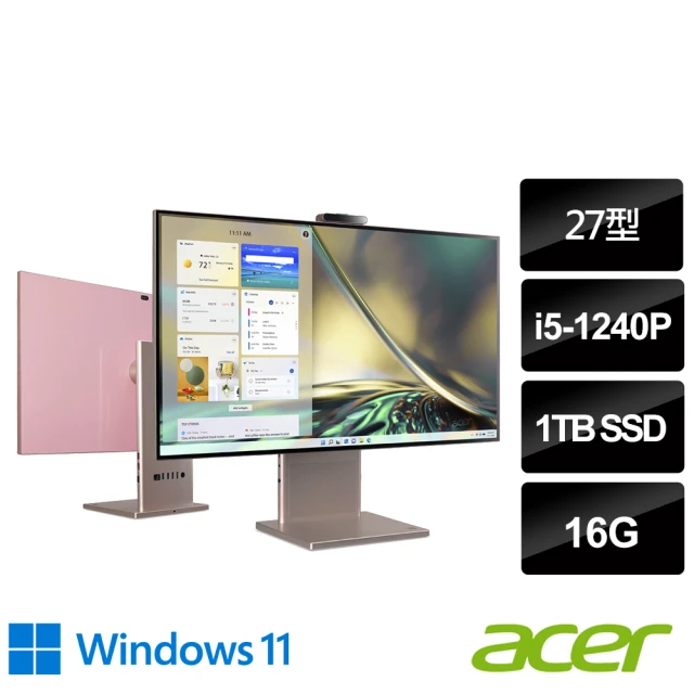 ACER 宏碁Acer 宏碁 kitty標籤機組★27型i5 AIO液晶電腦(S27-1755/i5-1240P/16G/1TB SSD/W11/粉)