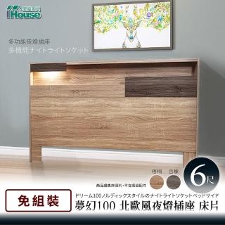 【IHouse】夢幻100 北歐風夜燈插座 床片-雙大6尺