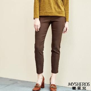 【MYSHEROS 蜜雪兒】棉質長褲 鬆緊腰頭 素色 貼身顯瘦(咖啡)