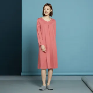 【YVONNE 以旺傢飾】暖薑纖維 素面長袖洋裝(桃粉)